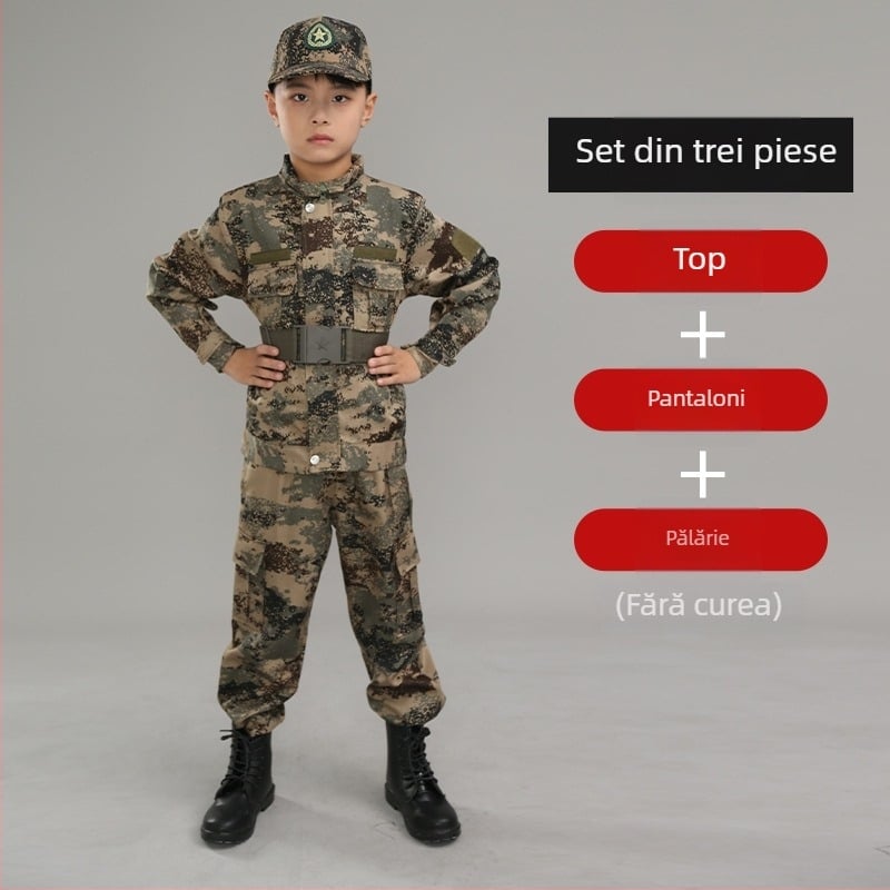 Uniformă de Antrenament cu Model Camuflaj, Impermeabilă, din Amestec de Fibre Chimice; pentru Copii, Unisex, Primăvară-Vară-Toamnă