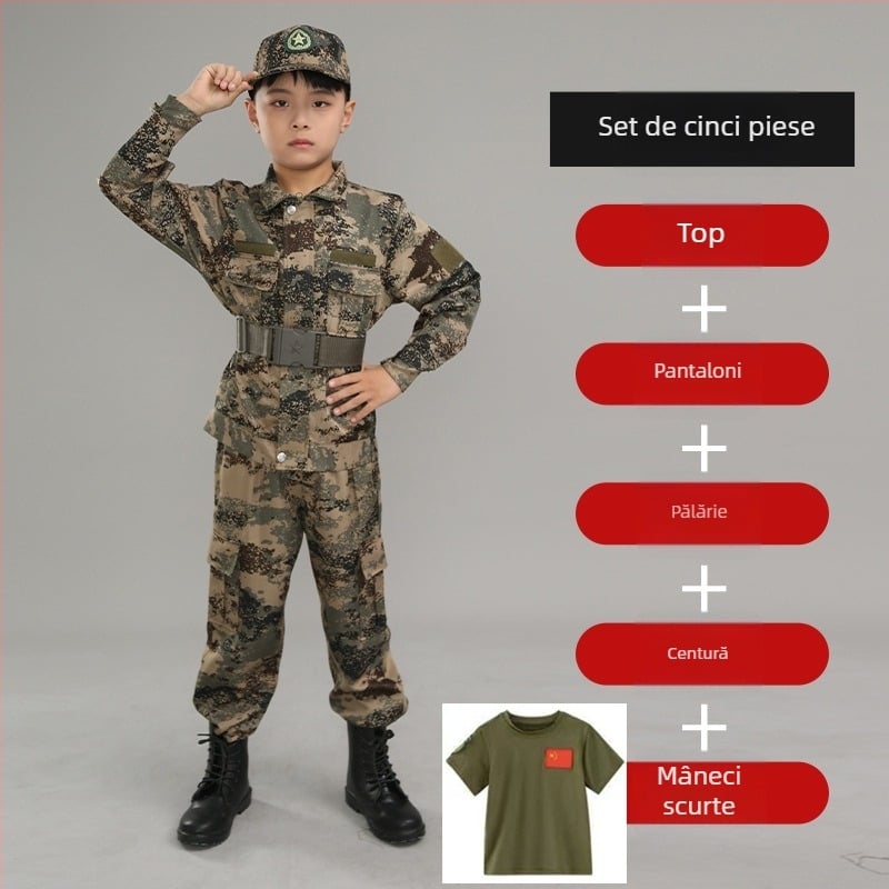 Uniformă de Antrenament cu Model Camuflaj, Impermeabilă, din Amestec de Fibre Chimice; pentru Copii, Unisex, Primăvară-Vară-Toamnă