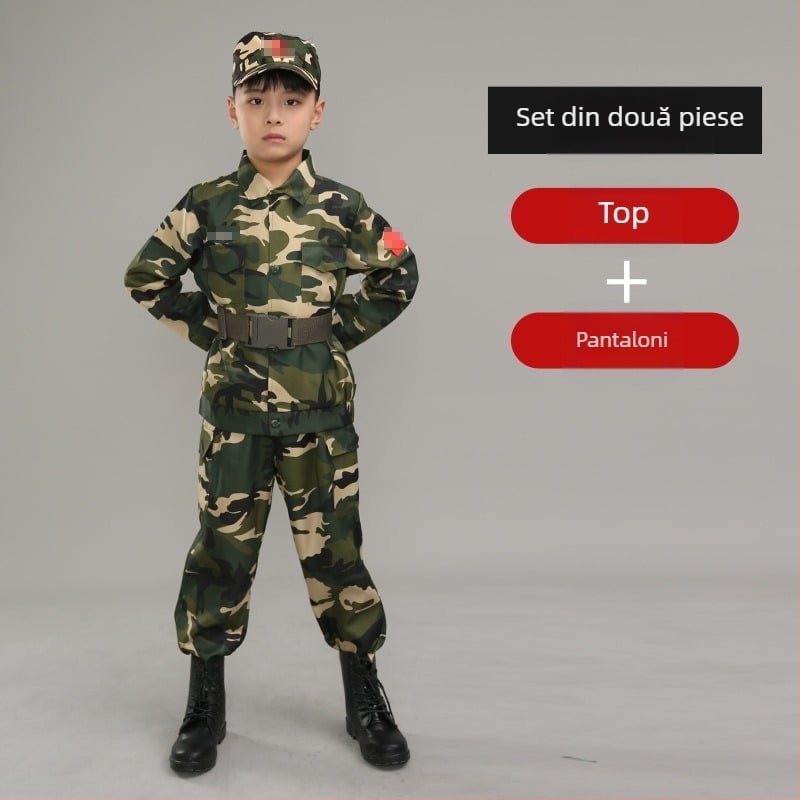 Uniformă de Antrenament cu Model Camuflaj, Impermeabilă, din Amestec de Fibre Chimice; pentru Copii, Unisex, Primăvară-Vară-Toamnă