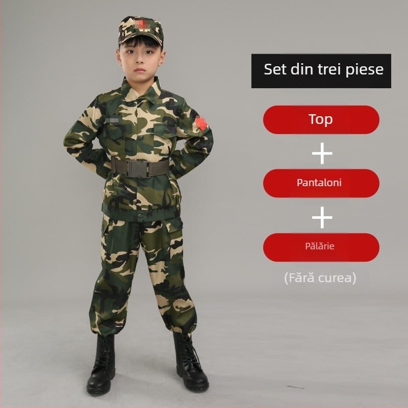 Uniformă de Antrenament cu Model Camuflaj, Impermeabilă, din Amestec de Fibre Chimice; pentru Copii, Unisex, Primăvară-Vară-Toamnă