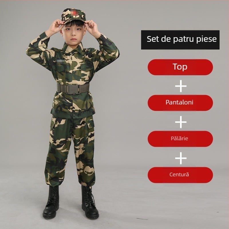 Uniformă de Antrenament cu Model Camuflaj, Impermeabilă, din Amestec de Fibre Chimice; pentru Copii, Unisex, Primăvară-Vară-Toamnă