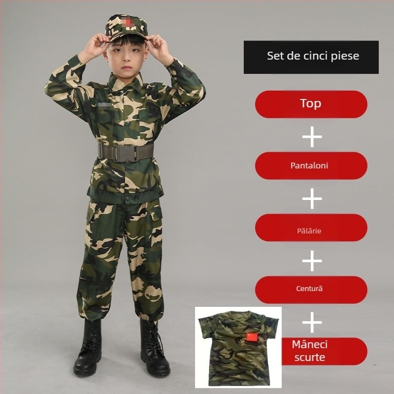 Uniformă de Antrenament cu Model Camuflaj, Impermeabilă, din Amestec de Fibre Chimice; pentru Copii, Unisex, Primăvară-Vară-Toamnă