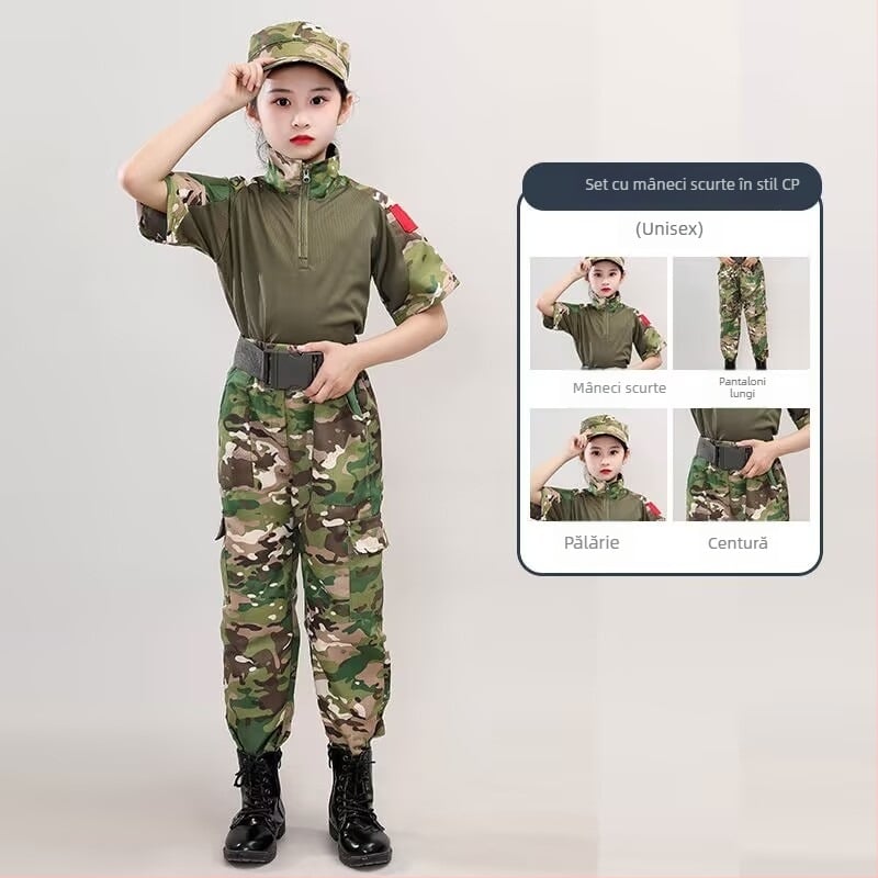 Uniformă de Antrenament cu Model Camuflaj, Impermeabilă, din Amestec de Fibre Chimice; pentru Copii, Unisex, Primăvară-Vară-Toamnă