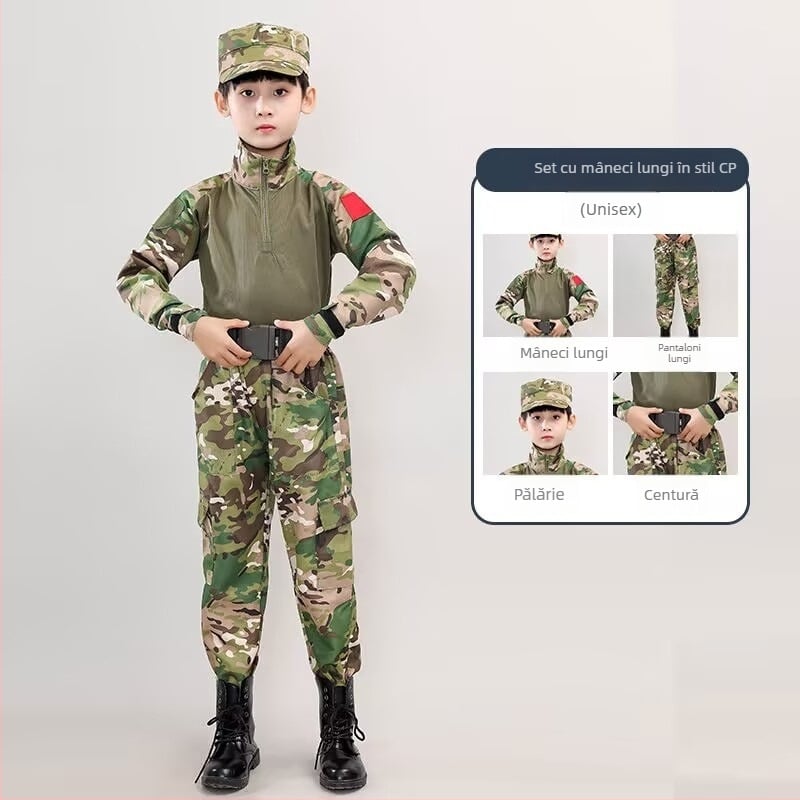 Uniformă de Antrenament cu Model Camuflaj, Impermeabilă, din Amestec de Fibre Chimice; pentru Copii, Unisex, Primăvară-Vară-Toamnă