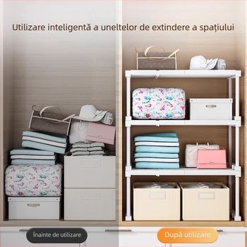 Organizator plastic garderobă cu 7 niveluri și separatoare pentru haine și pantofi, montaj pe birou