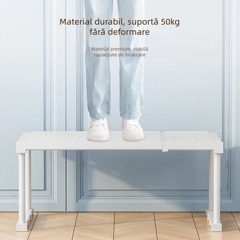 Organizator plastic garderobă cu 7 niveluri și separatoare pentru haine și pantofi, montaj pe birou