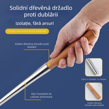 Lingură de gătit din oțel inoxidabil cu mâner din lemn sau oțel – anti-derapare, stil modern minimalist