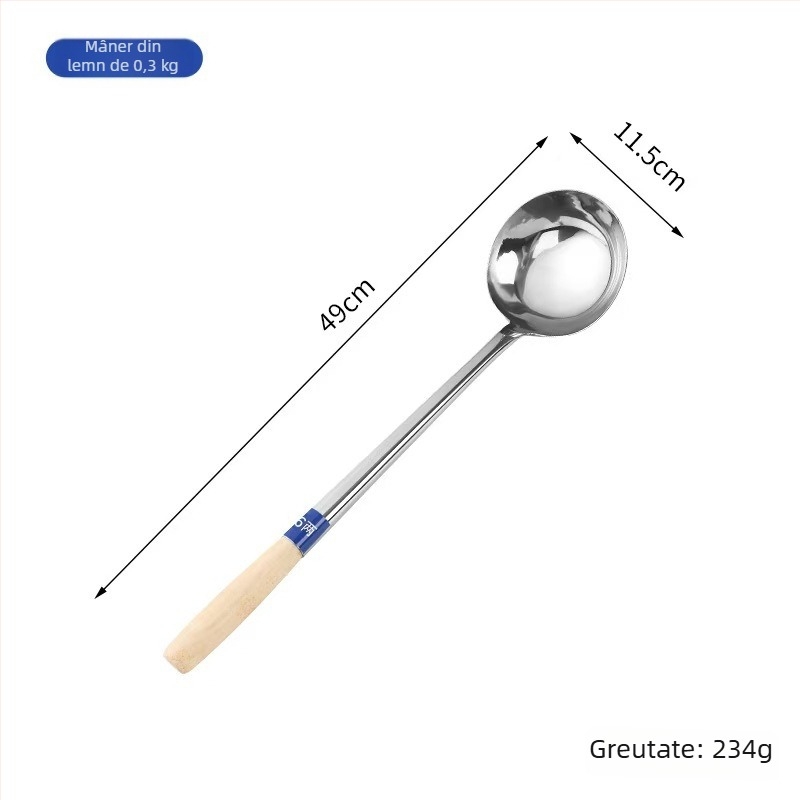 Lingură de gătit din oțel inoxidabil cu mâner din lemn sau oțel – anti-derapare, stil modern minimalist