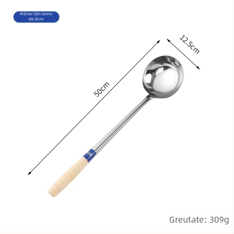 Lingură de gătit din oțel inoxidabil cu mâner din lemn sau oțel – anti-derapare, stil modern minimalist