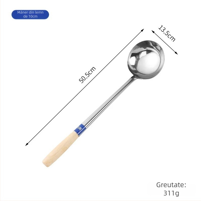 Lingură de gătit din oțel inoxidabil cu mâner din lemn sau oțel – anti-derapare, stil modern minimalist