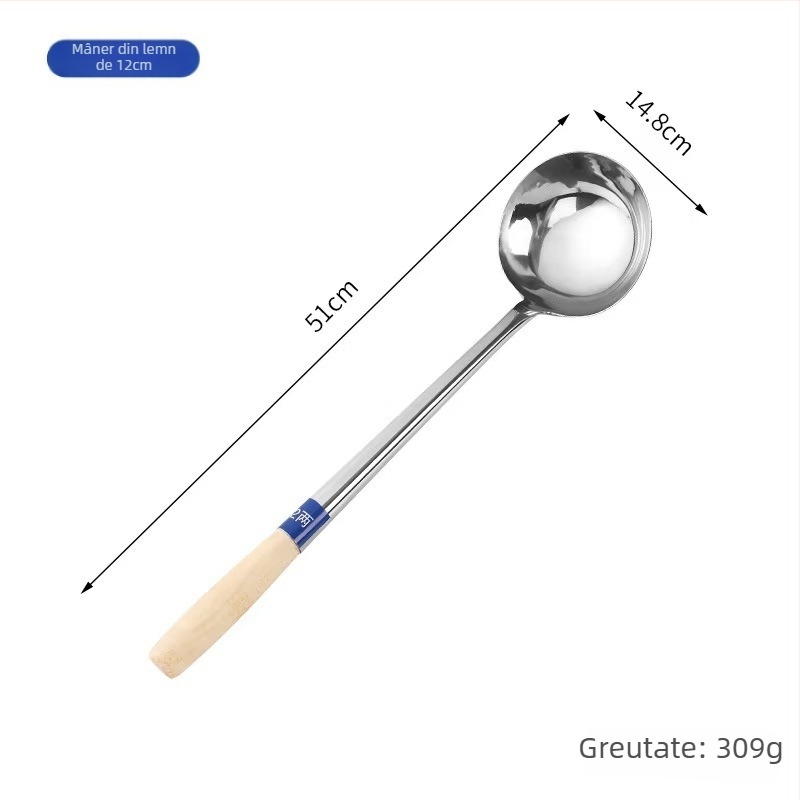 Lingură de gătit din oțel inoxidabil cu mâner din lemn sau oțel – anti-derapare, stil modern minimalist