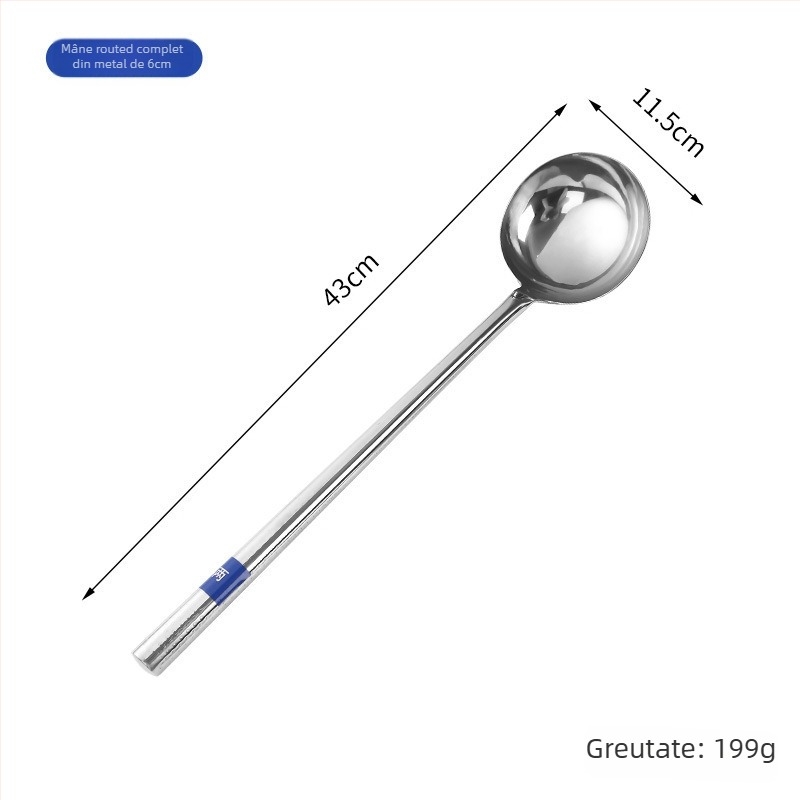 Lingură de gătit din oțel inoxidabil cu mâner din lemn sau oțel – anti-derapare, stil modern minimalist
