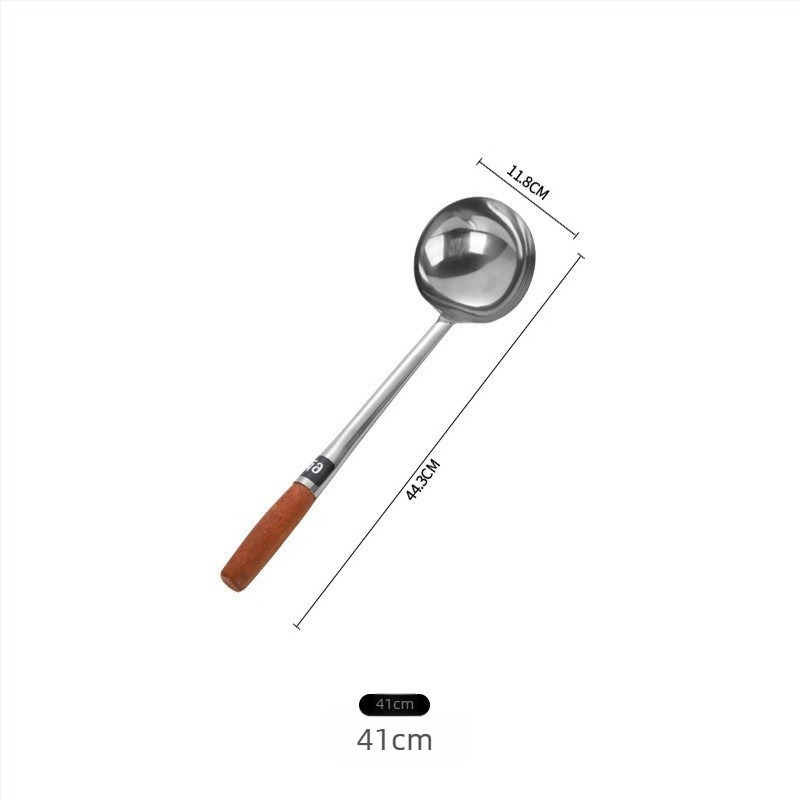 Lingură de gătit din oțel inoxidabil cu mâner din lemn sau oțel – anti-derapare, stil modern minimalist