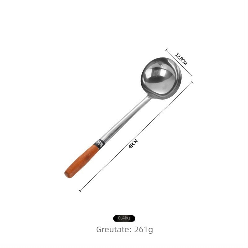 Lingură de gătit din oțel inoxidabil cu mâner din lemn sau oțel – anti-derapare, stil modern minimalist