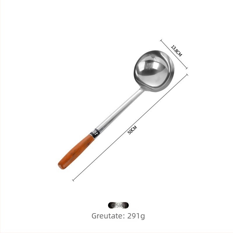 Lingură de gătit din oțel inoxidabil cu mâner din lemn sau oțel – anti-derapare, stil modern minimalist