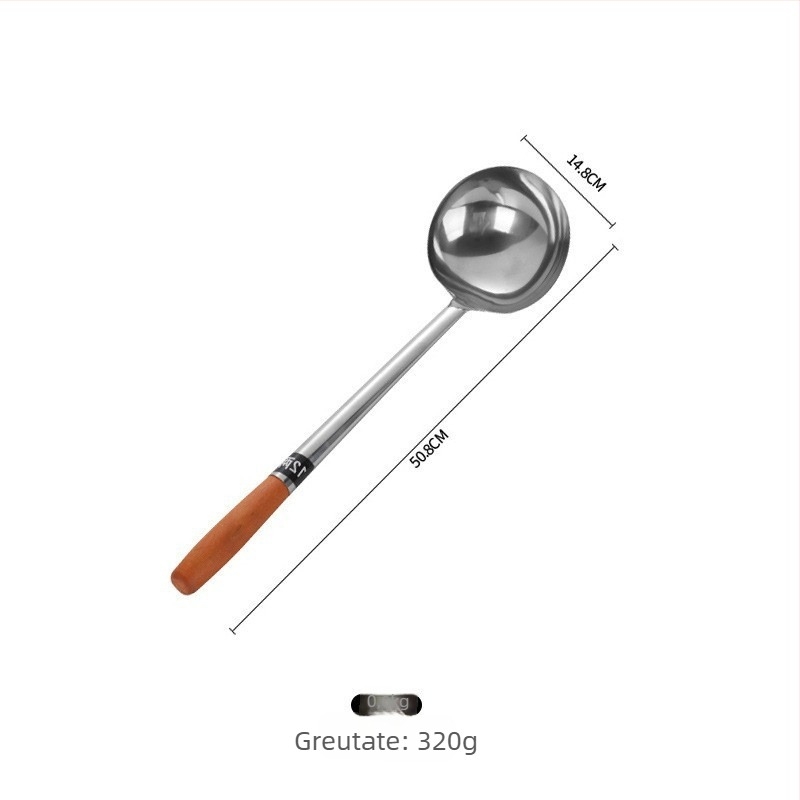 Lingură de gătit din oțel inoxidabil cu mâner din lemn sau oțel – anti-derapare, stil modern minimalist