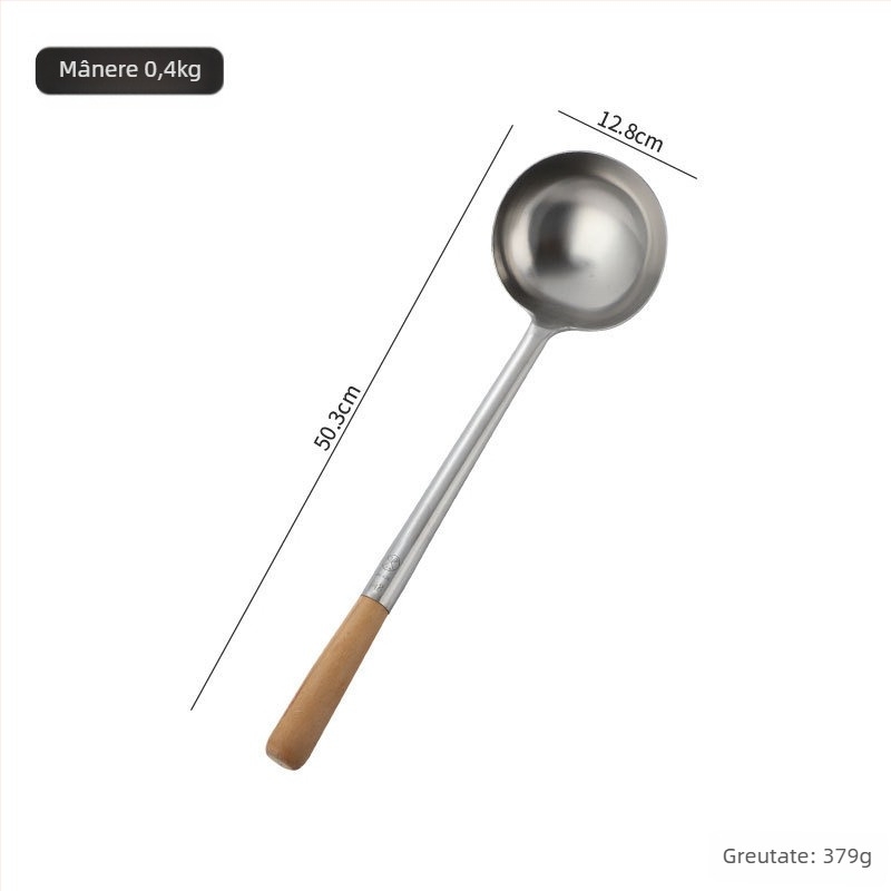 Lingură de gătit din oțel inoxidabil cu mâner din lemn sau oțel – anti-derapare, stil modern minimalist