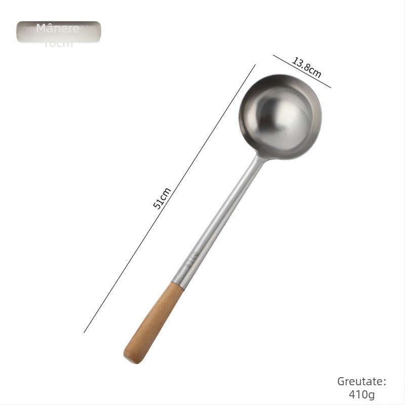 Lingură de gătit din oțel inoxidabil cu mâner din lemn sau oțel – anti-derapare, stil modern minimalist