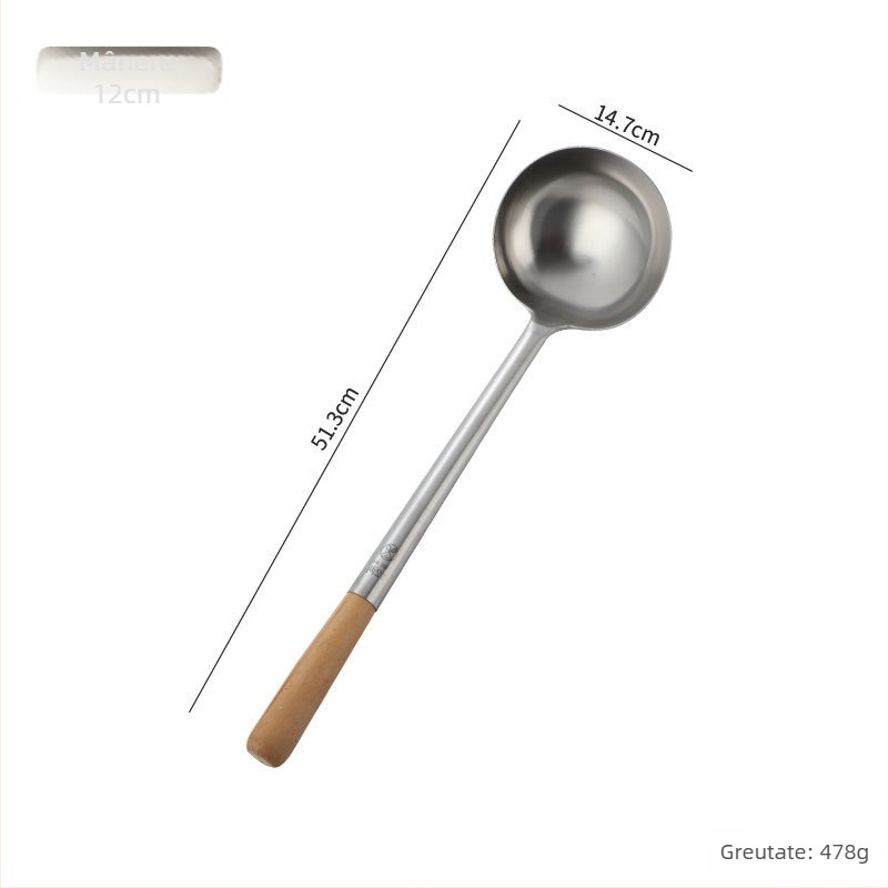 Lingură de gătit din oțel inoxidabil cu mâner din lemn sau oțel – anti-derapare, stil modern minimalist