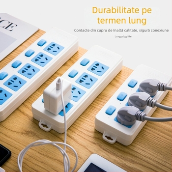 Prelungitor cu întrerupător independent, 3 prize, 10A, 100–250V, 2500W