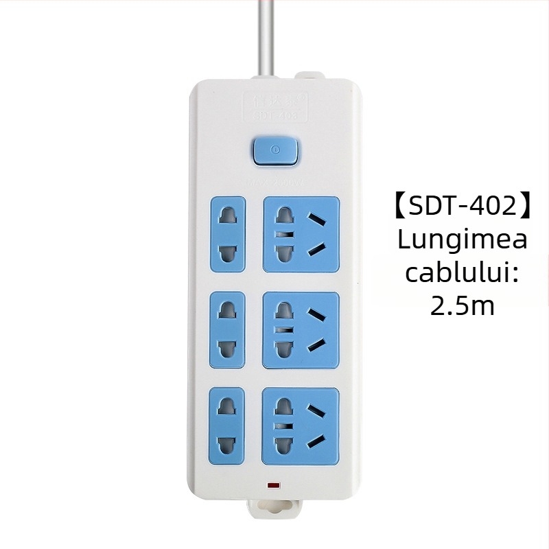 Prelungitor cu întrerupător independent, 3 prize, 10A, 100–250V, 2500W