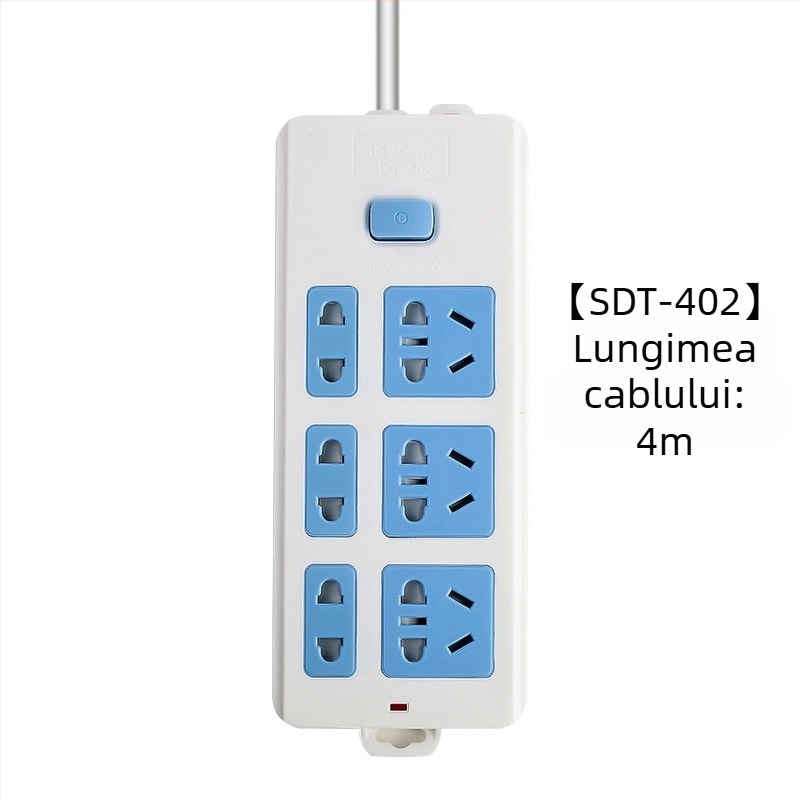 Prelungitor cu întrerupător independent, 3 prize, 10A, 100–250V, 2500W