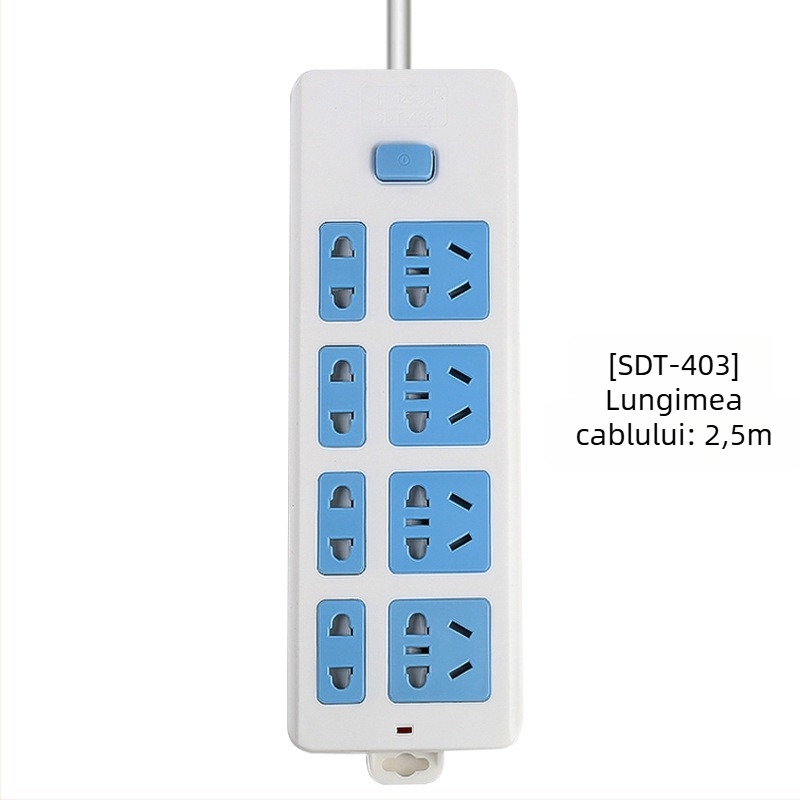 Prelungitor cu întrerupător independent, 3 prize, 10A, 100–250V, 2500W