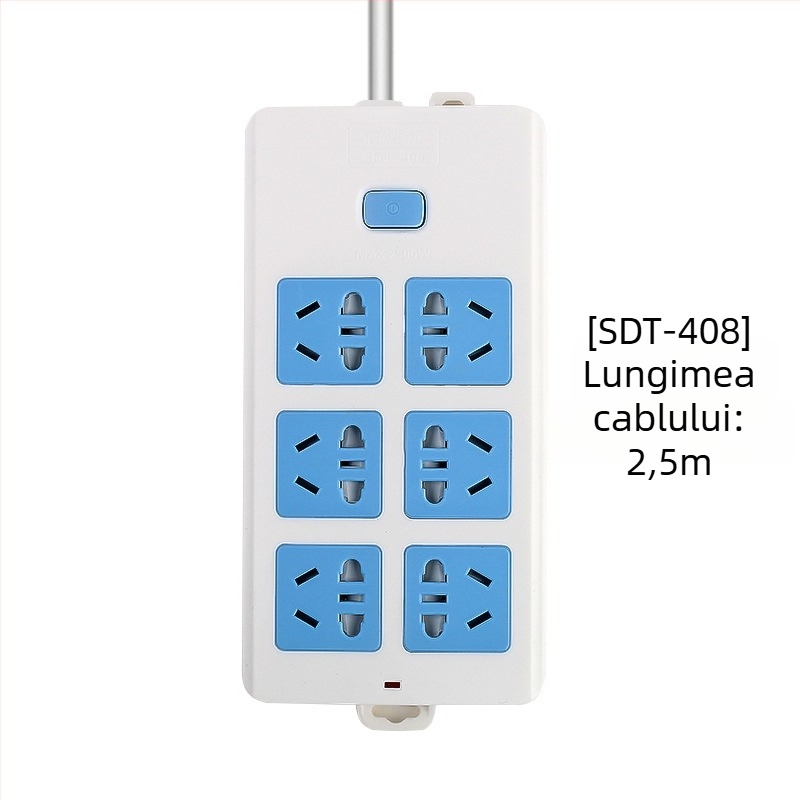 Prelungitor cu întrerupător independent, 3 prize, 10A, 100–250V, 2500W