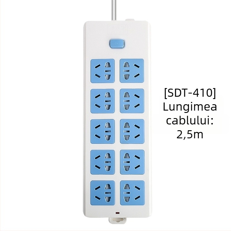 Prelungitor cu întrerupător independent, 3 prize, 10A, 100–250V, 2500W