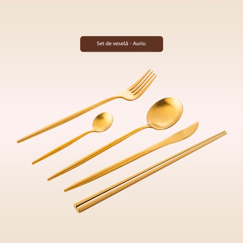 Thread Rabbit Set tacâmuri din oțel inoxidabil 304 — cuțit, furculiță și lingură, lustruire oglindă, culoare solidă, stil modern minimalist