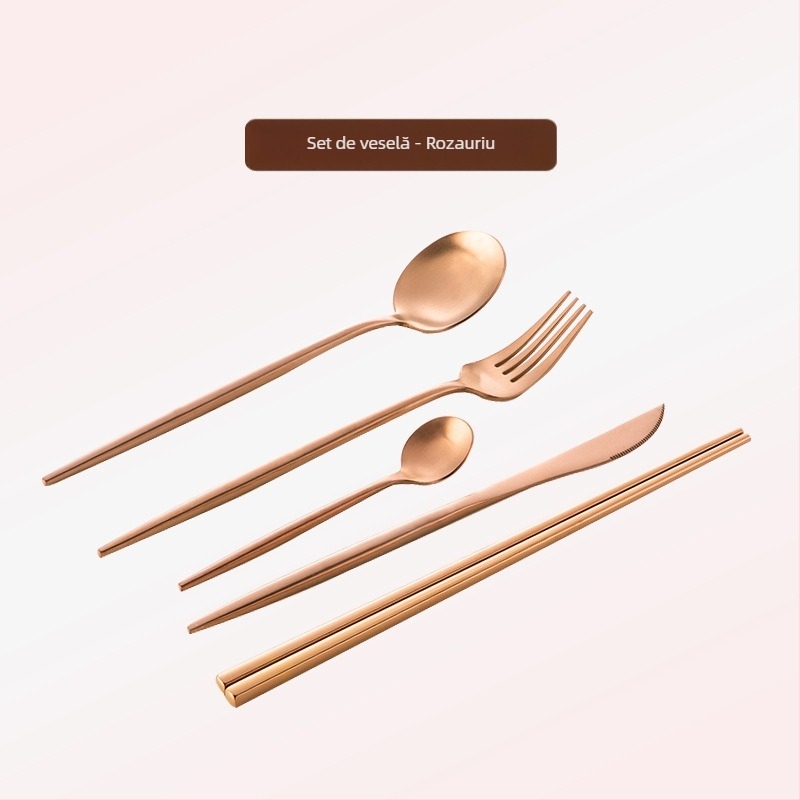Thread Rabbit Set tacâmuri din oțel inoxidabil 304 — cuțit, furculiță și lingură, lustruire oglindă, culoare solidă, stil modern minimalist