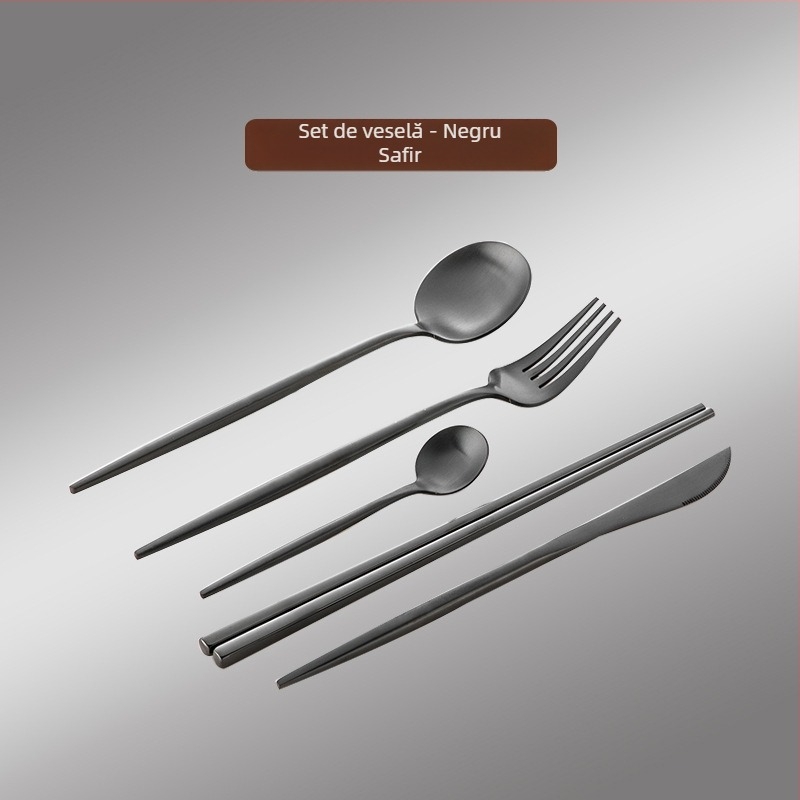 Thread Rabbit Set tacâmuri din oțel inoxidabil 304 — cuțit, furculiță și lingură, lustruire oglindă, culoare solidă, stil modern minimalist