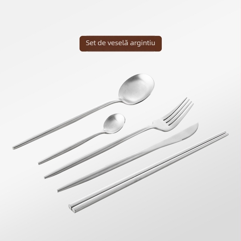 Thread Rabbit Set tacâmuri din oțel inoxidabil 304 — cuțit, furculiță și lingură, lustruire oglindă, culoare solidă, stil modern minimalist