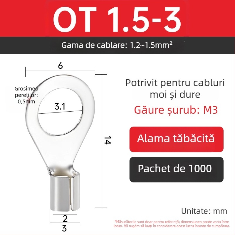 Terminal OT4-5 crimpat, cap rotund gol, tip O, nas deschis