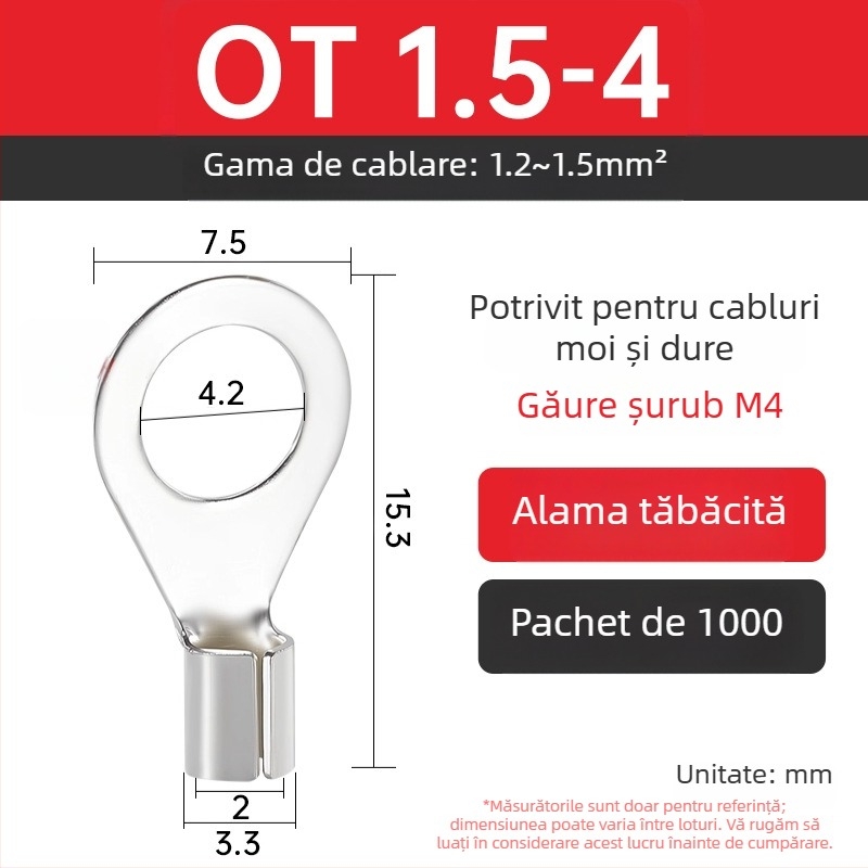 Terminal OT4-5 crimpat, cap rotund gol, tip O, nas deschis
