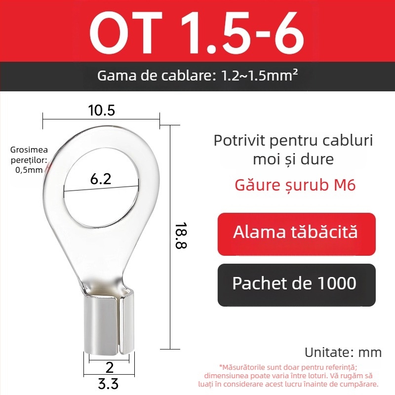 Terminal OT4-5 crimpat, cap rotund gol, tip O, nas deschis