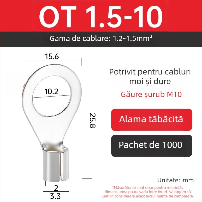 Terminal OT4-5 crimpat, cap rotund gol, tip O, nas deschis