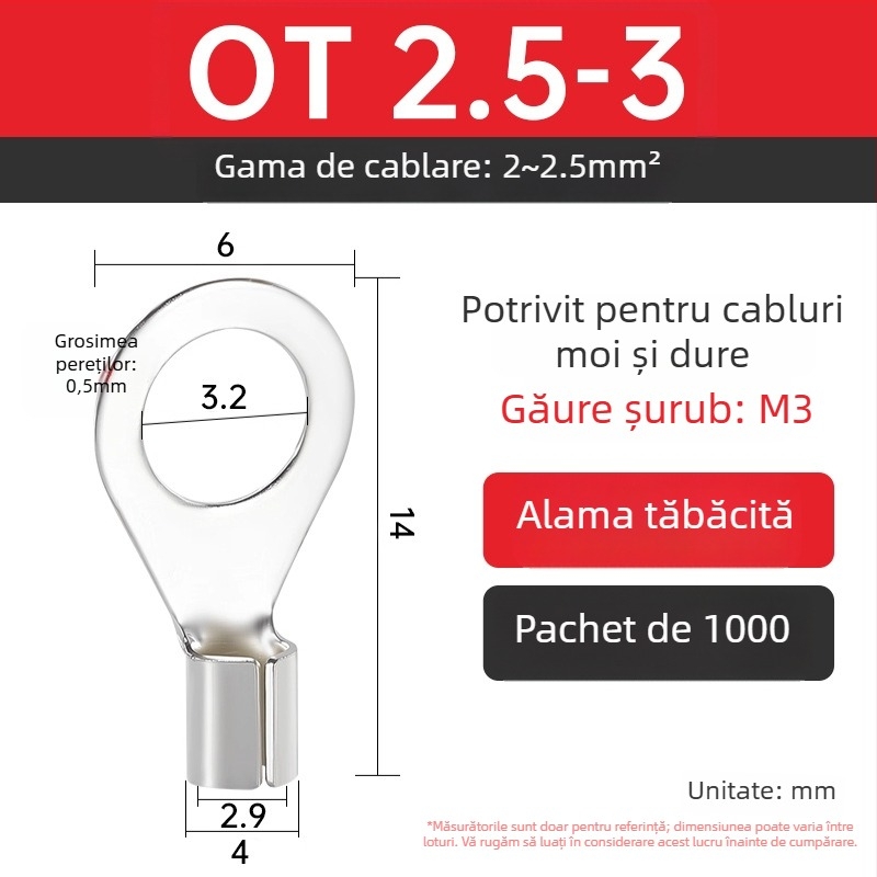 Terminal OT4-5 crimpat, cap rotund gol, tip O, nas deschis