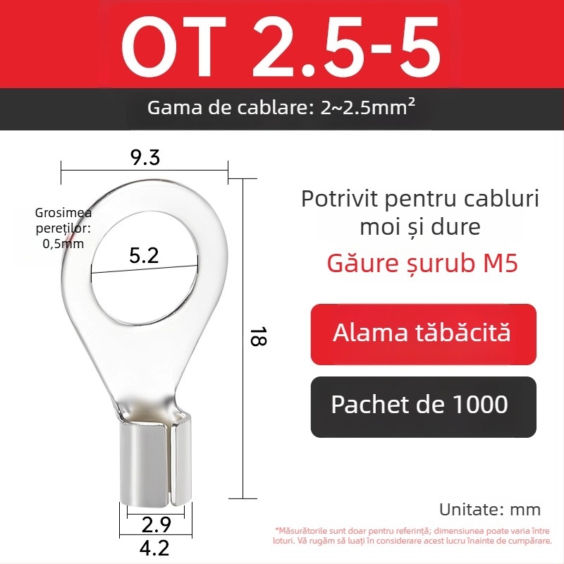 Terminal OT4-5 crimpat, cap rotund gol, tip O, nas deschis