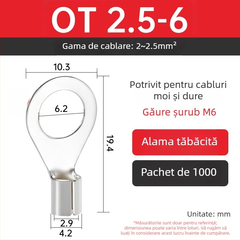 Terminal OT4-5 crimpat, cap rotund gol, tip O, nas deschis