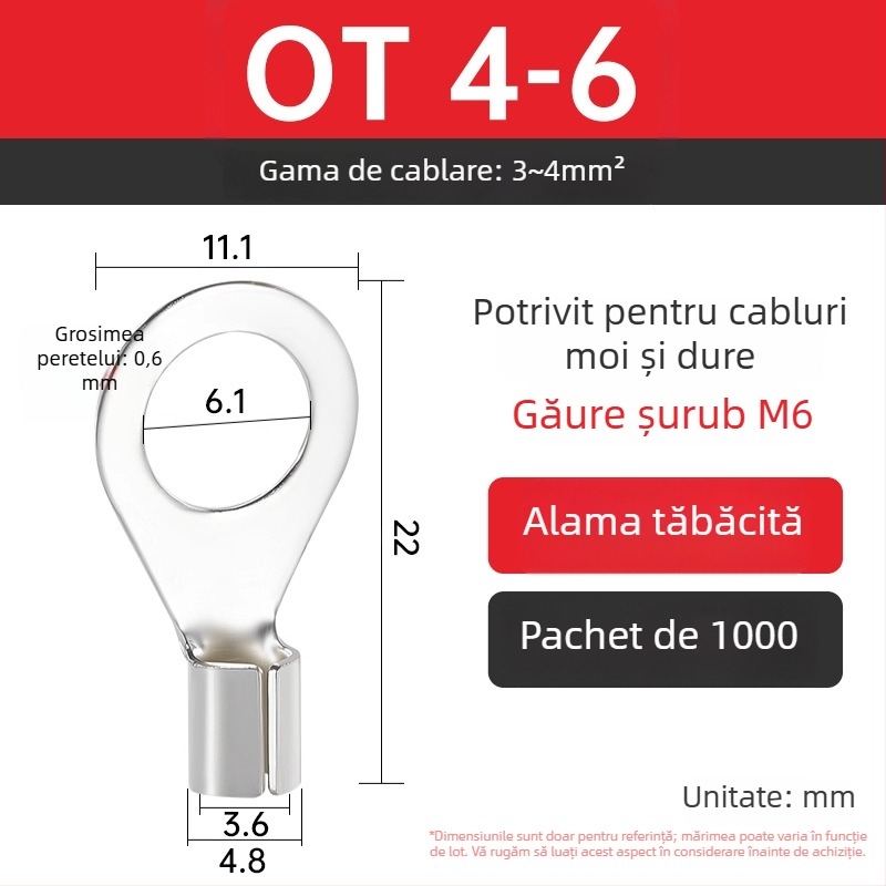 Terminal OT4-5 crimpat, cap rotund gol, tip O, nas deschis