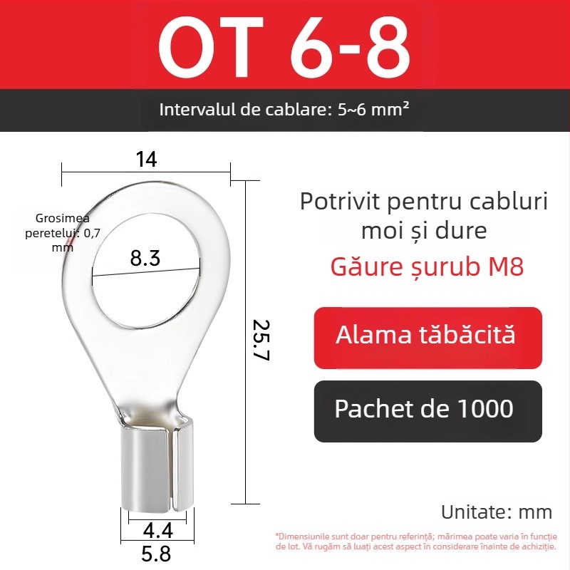 Terminal OT4-5 crimpat, cap rotund gol, tip O, nas deschis