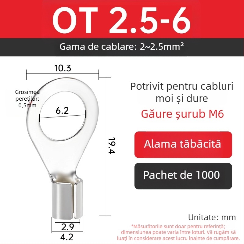 Terminal OT4-5 crimpat, cap rotund gol, tip O, nas deschis