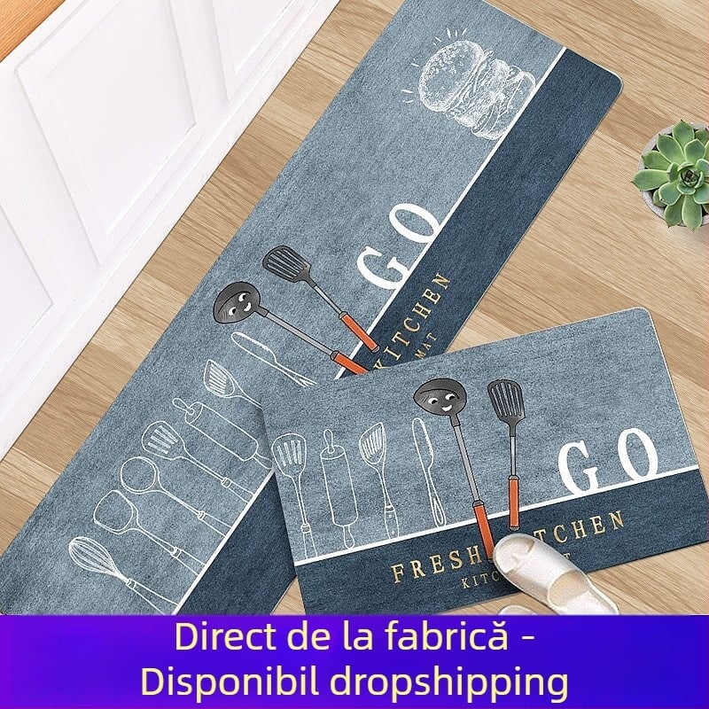 Covoraș de podea bucătărie – Poliester, țesut, Model geometric, Stil desen animat, Spălat manual