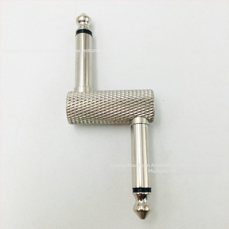 Adaptor audio 6,35 mm stereo, din metal nichelat, model YX0296A, conector dual, pentru instrumente muzicale