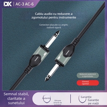 Cablu audio pentru instrumente muzicale cu reducere a zgomotului, 3,6 m, model AC-3/AC-6, conectare pentru chitară electrică și bas
