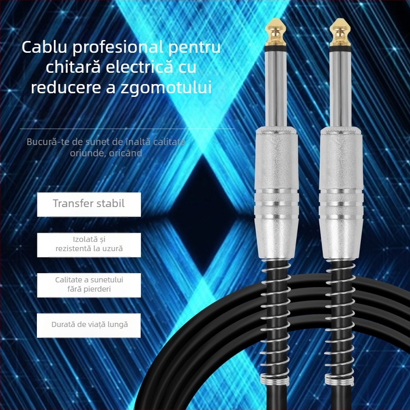 Cablu de chitară cu mufa de 6,35 mm, lungimi de 3, 5 sau 10 m, reducere zgomot, rezistent la uzură, model PJ16401-1-3