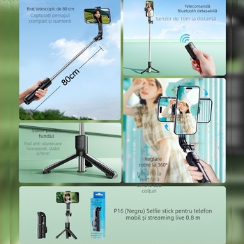 Remax Selfie Stick Bluetooth pentru telefon cu telecomandă, pentru exterior, sprijin manual, construcție din plastic
