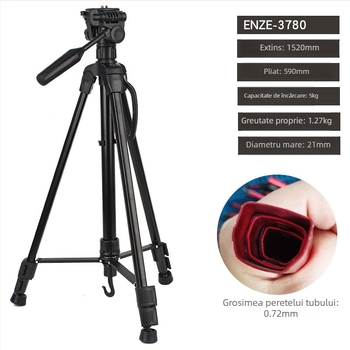Trepied de cameră cu gimbal 3D, 3 secțiuni, aliaj de aluminiu, sarcină 2–5 kg, placă cu eliberare rapidă