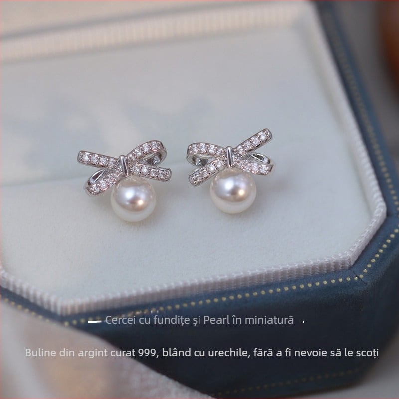 Kun ling cercei - în formă de arc, cu diamante, din argint 99%, pentru femei, primăvara 2025